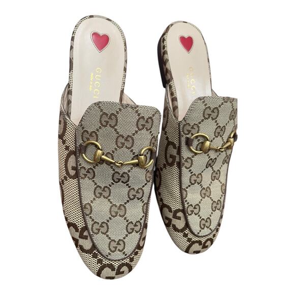 Gucci Princetown Horsebit Detail Leather Canvas Jacquard Mule Slippers Beige 8.5 - Picture 13 of 13